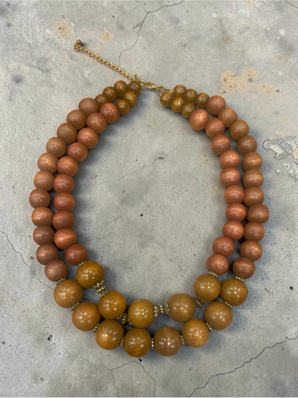 Two-Strand Brown & Gold Wood Bead Necklace